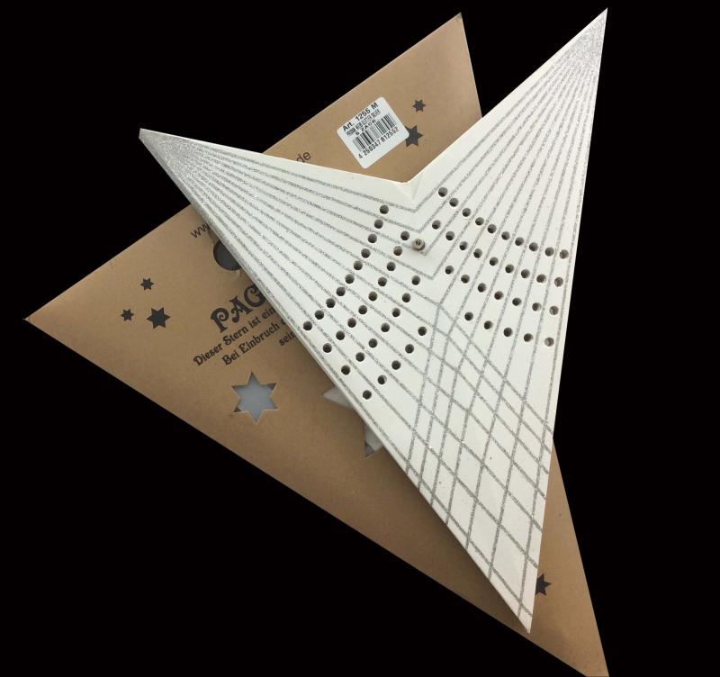 PRISMA weiß/Glitter silber - Faltbarer Leuchtstern, Weihnachtsstern aus Papier mit 5 Zacken, 60 cm
